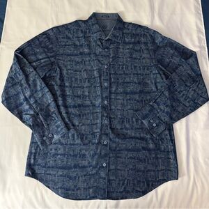 Bugatchi Uomo Classic Fit Patterned Blue & Gray Long Sleeve Button Down Shirt
